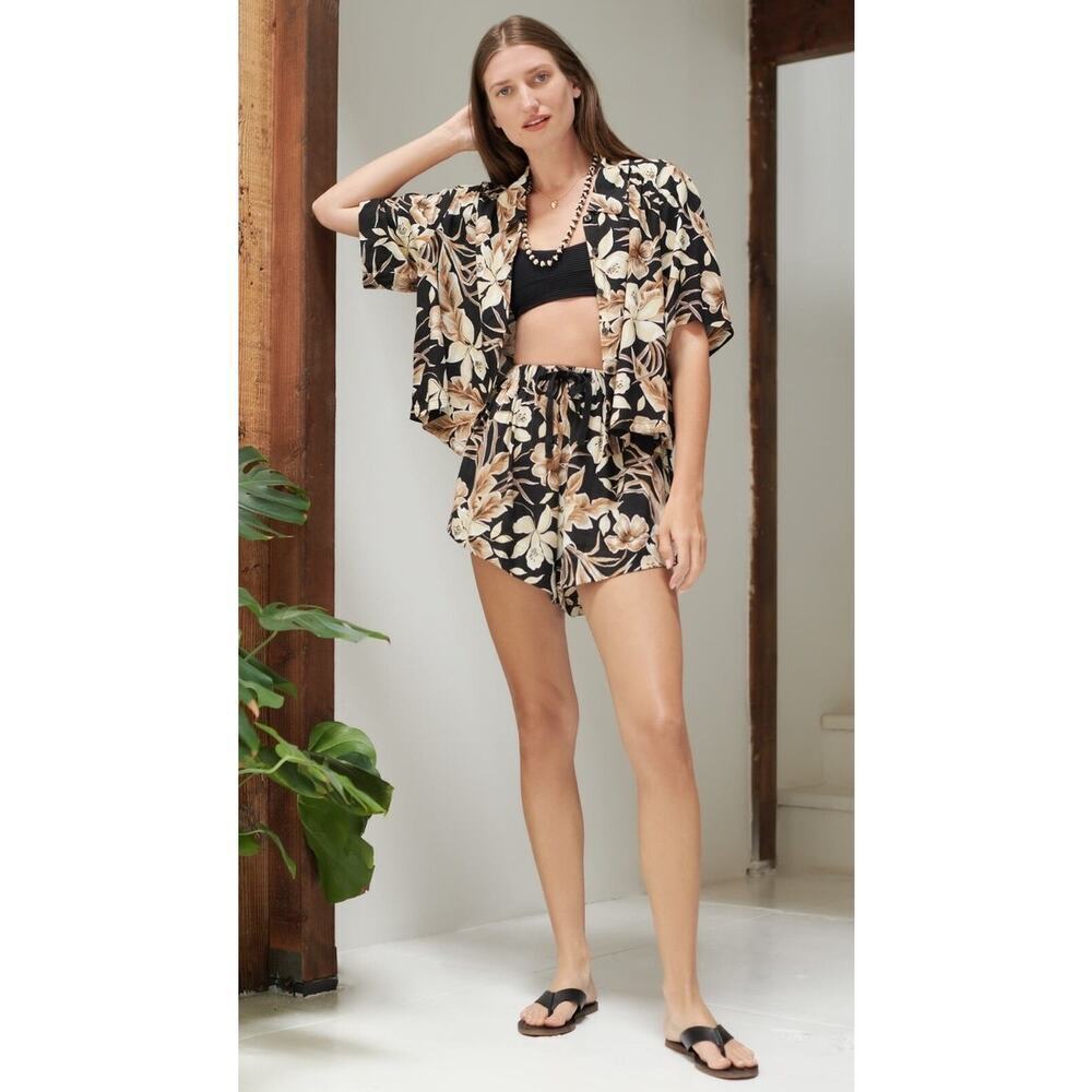 The Great. Hawaiian Floral Linen Blend Cruise Top and Shorts Set XS